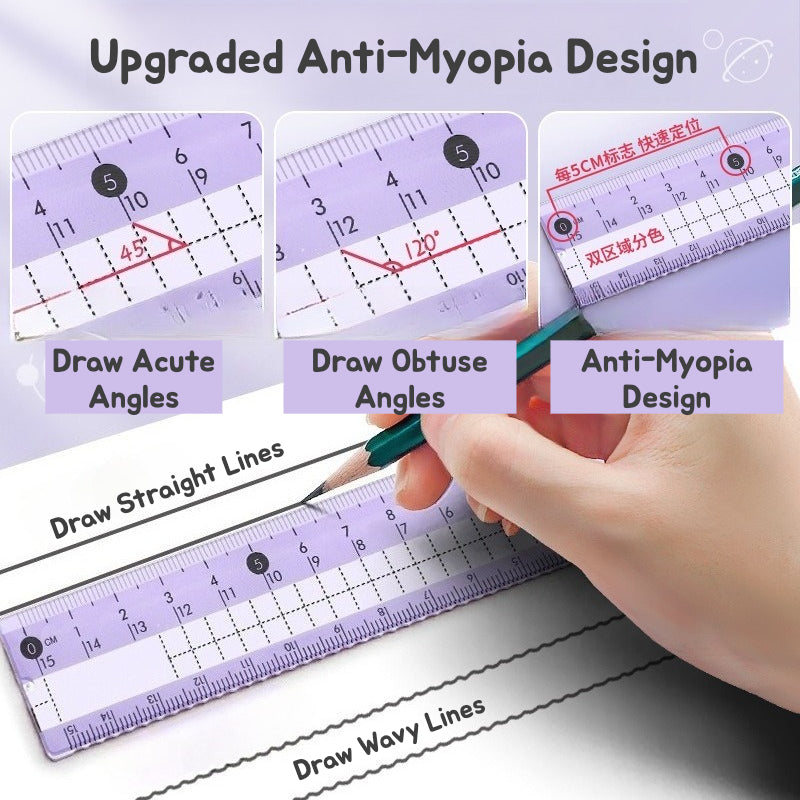 Specific Compass Ruler 8-piece set, student-specific compass measuring angle ruler ...